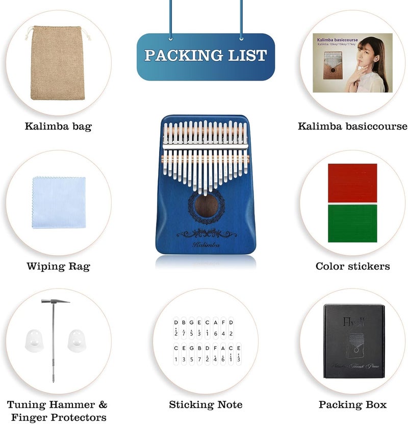 Flyott Kalimba Thumb Piano 17 Keys, Finger Piano Musical Instruments, Mbira Music Kids Gifts Adult Beginners Hand Pianos (Blue) - Image 2